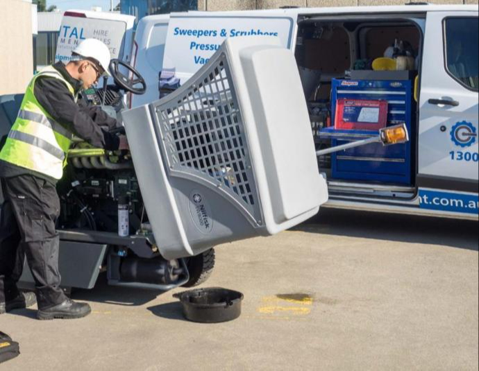 Full Support Through Field Service Technicians Field Technician Fixing Ride-On Sweeper