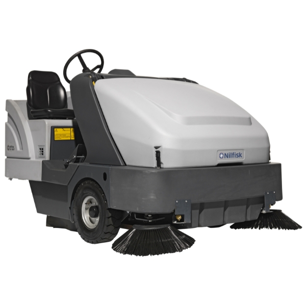 Nilfisk SR1601 Industrial Ride-On Sweeper with high dump hopper